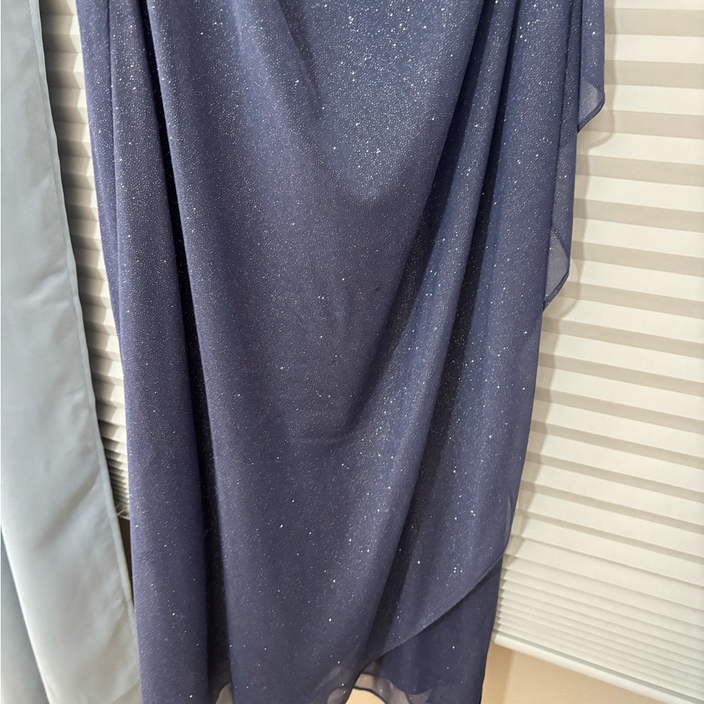 Alex Evenings Blue Ruched Maxi Gown Cold Shoulder - Picture 6 of 9